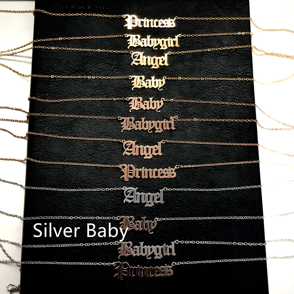 Old English Alphabet Angel Babygirl Princess Necklace