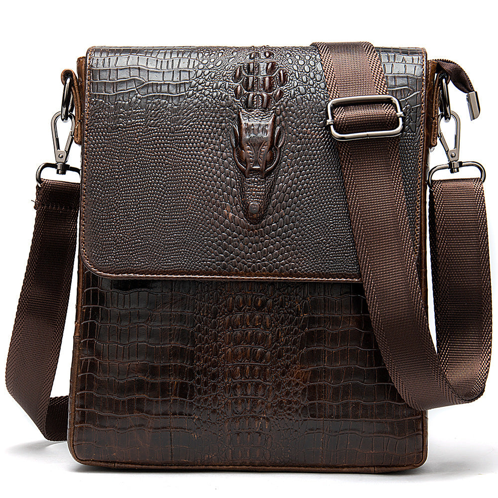 Top Layer Cowhide Vertical Men's Messenger Bag Fashion  Print Business Shoulder Bag