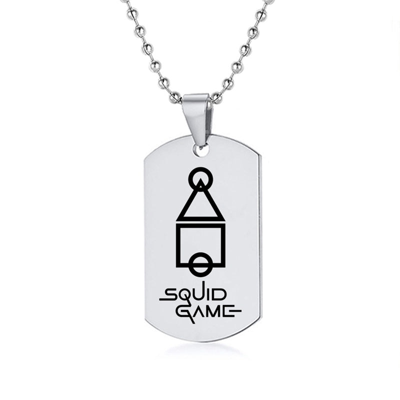 Engraved Squid Game Round Square Triangle Logo Stainless Steel Necklace Fashion Dog Tag Pendant Necklaces For Men Women
