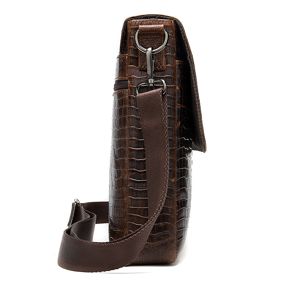 Top Layer Cowhide Vertical Men's Messenger Bag Fashion  Print Business Shoulder Bag