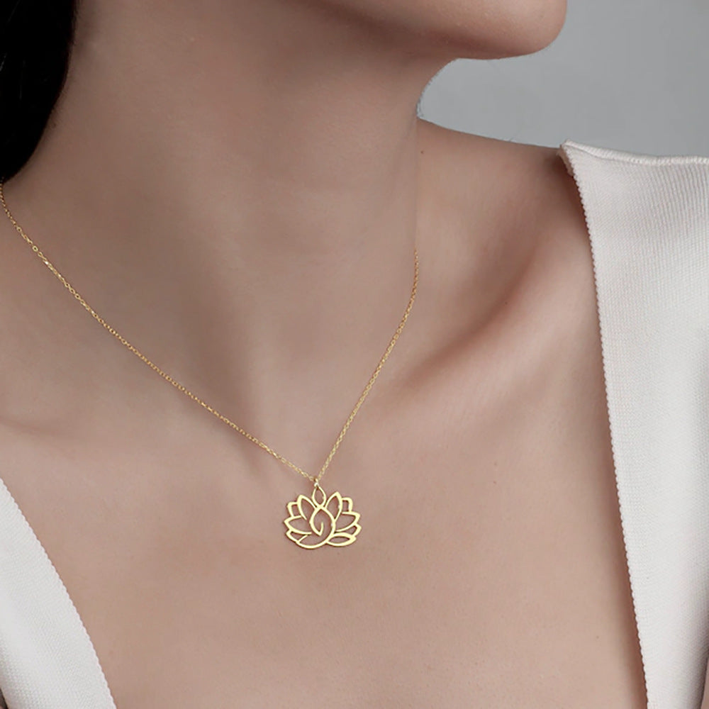 Lucky Lotus Pendant Necklace Women's Stainless Steel Yoga Necklace