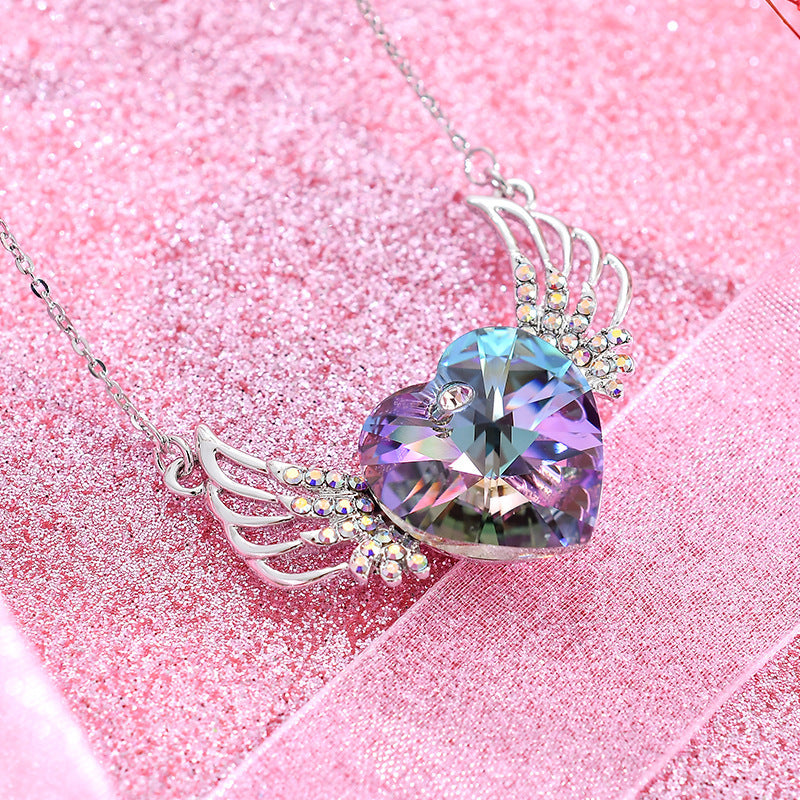 S925 silver angel wings heart necklace