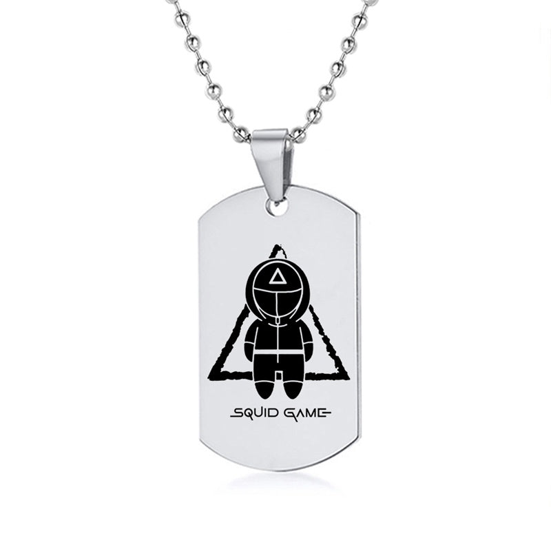 Engraved Squid Game Round Square Triangle Logo Stainless Steel Necklace Fashion Dog Tag Pendant Necklaces For Men Women