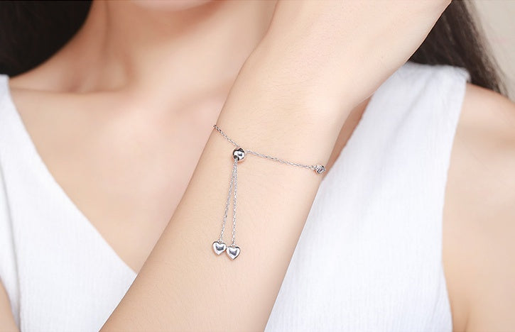 Silver Plated Simple Heart Lace-up Bracelets