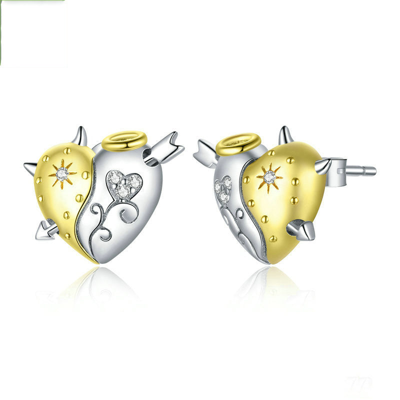 Angel and devil S925 pure silver earrings