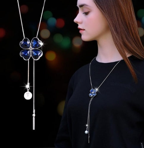 Korean fashion accessories, sweater chain, Crystal Snowflake Necklace, long necklace necklace, tassel sweater chain