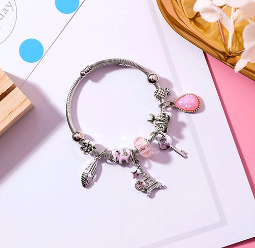 Feather Tower Adjustable Bracelet Crystal DIY Stainless Steel Bracelet National Wind Key Beaded Bracelet Women