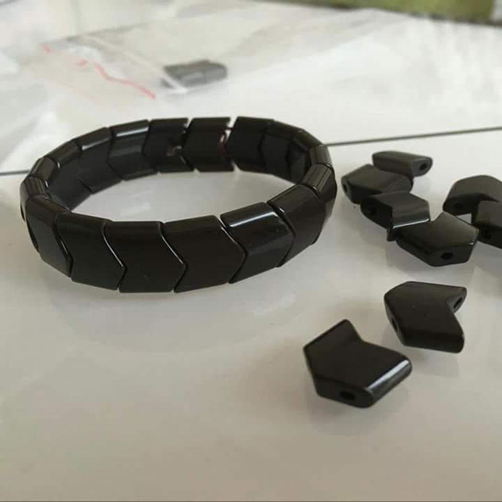 Black wide row germanium stone bracelet