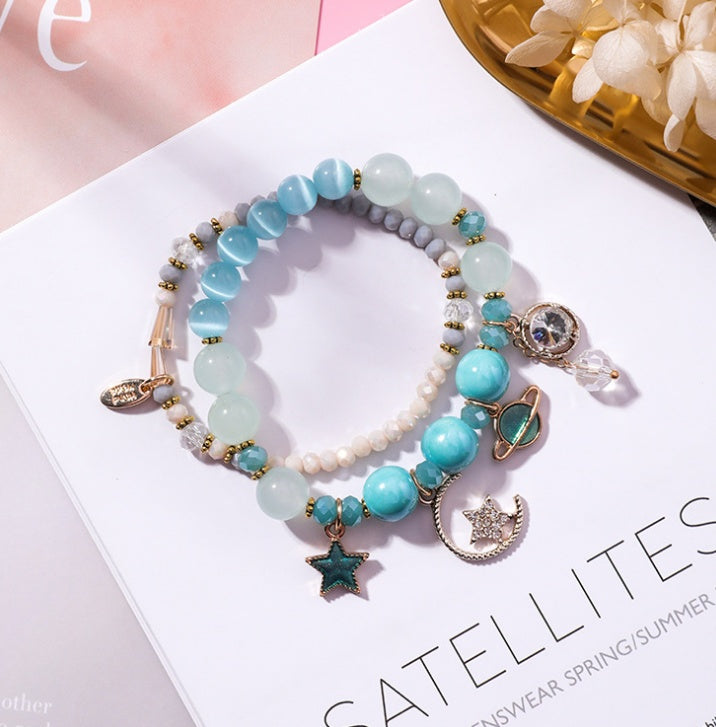 Stars Moon Cat Eye Crystal Multilayer Bracelet Women