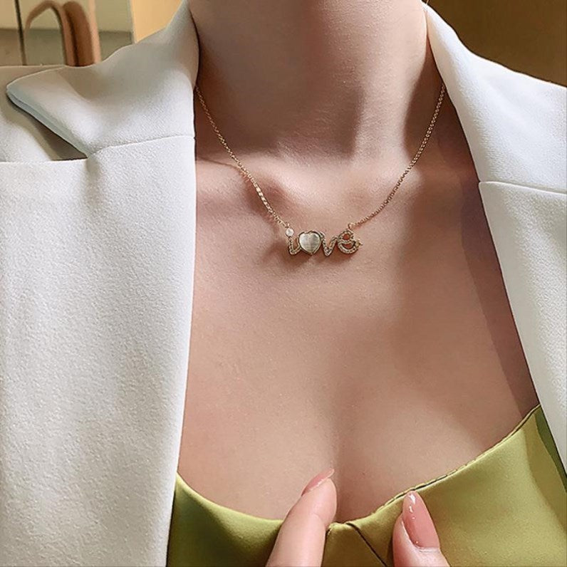 Opal necklace LOVE letter pendant