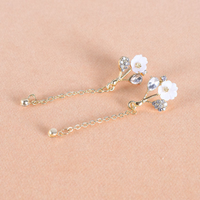 Silver Needle Shell Flower Earring Tassel Eardrop Korean Temperament Pearl Earring Female