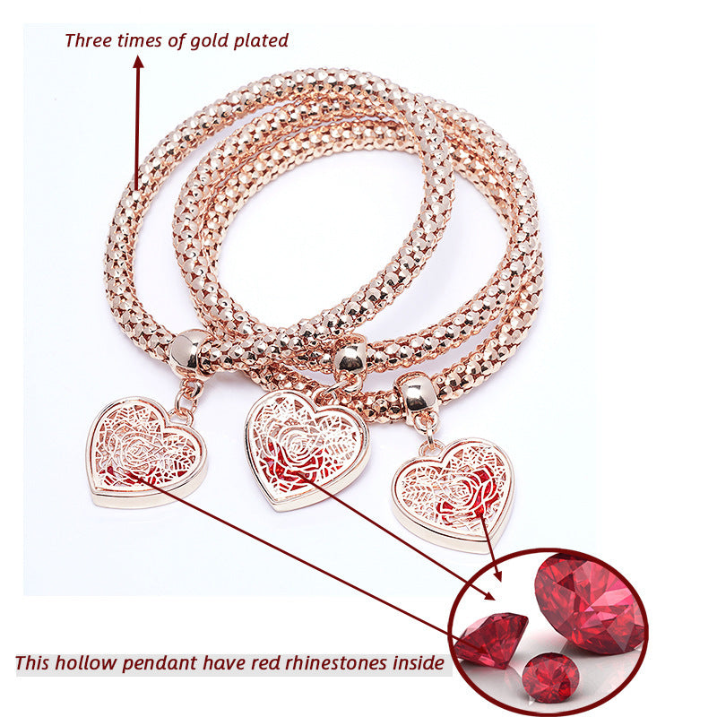 Three-color Corn Chain Rose Peach Heart Bracelet