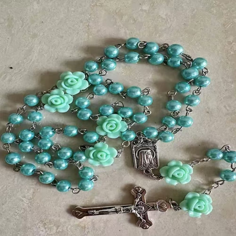 Rosary Necklace Rose Pearl Necklace Ornament