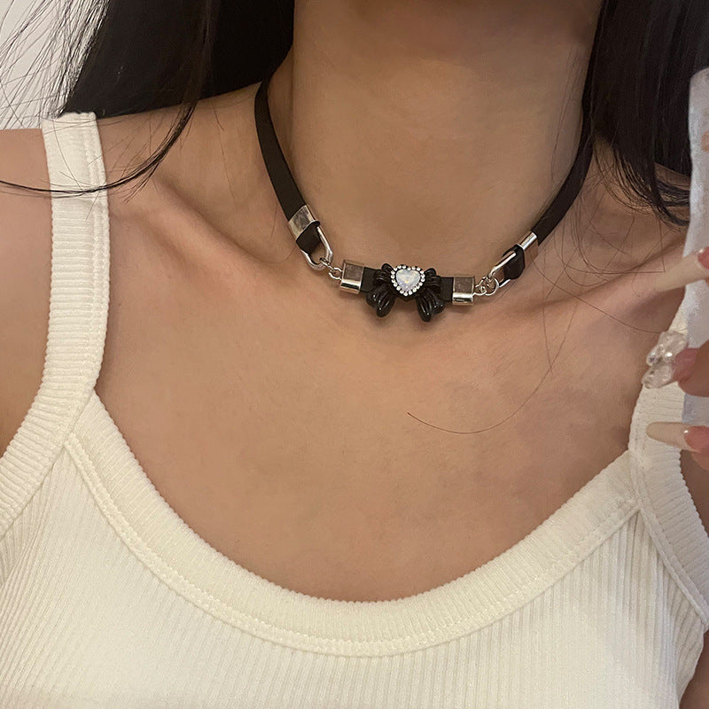 Love Heart Bow Tie Black Necklace Necklace