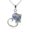 CSJA Animal Pendant Necklaces Natural Stone Cat Head Bow-knot Zircon CZ Silver Color Pendants Trendy Jewelry for Women Girl G538