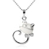CSJA Animal Pendant Necklaces Natural Stone Cat Head Bow-knot Zircon CZ Silver Color Pendants Trendy Jewelry for Women Girl G538