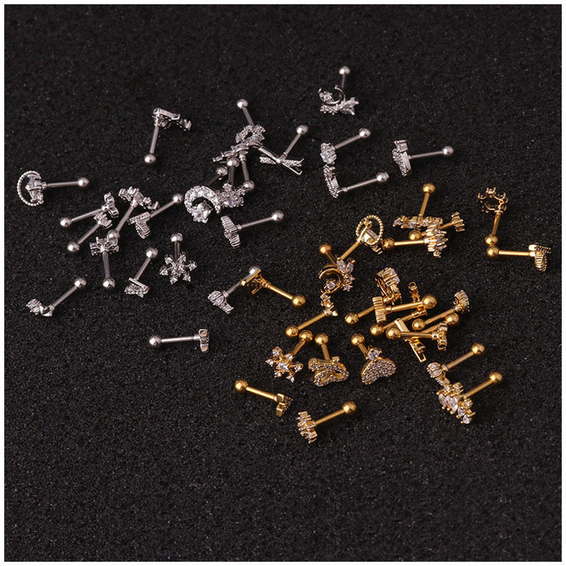 Rough Rod Earring Screw Stainless Steel Double-Sided Screw Earring Nail Female
