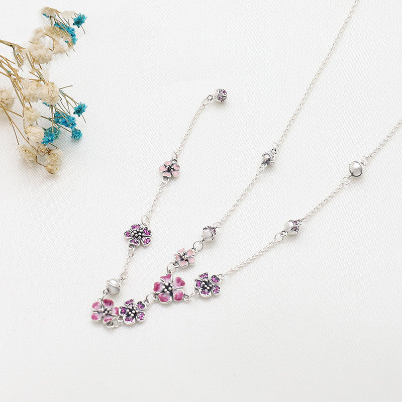 Manman Peach Blossom Series S925 Silver Necklace Adjustable Necklace