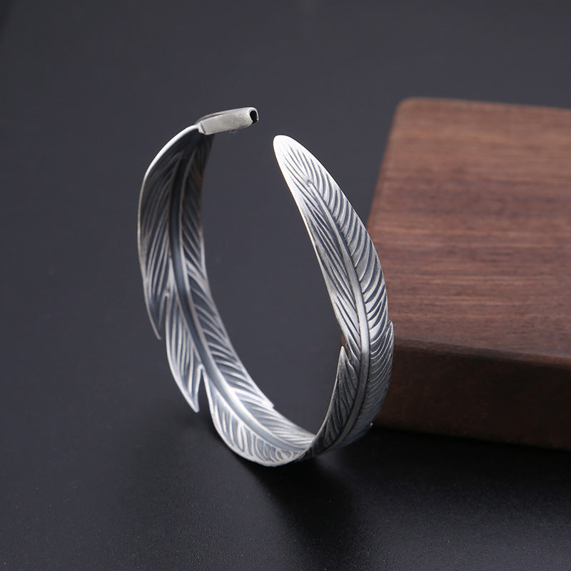 Vintage Thai Women's Simple Feather Bracelet Open Bracelet Women