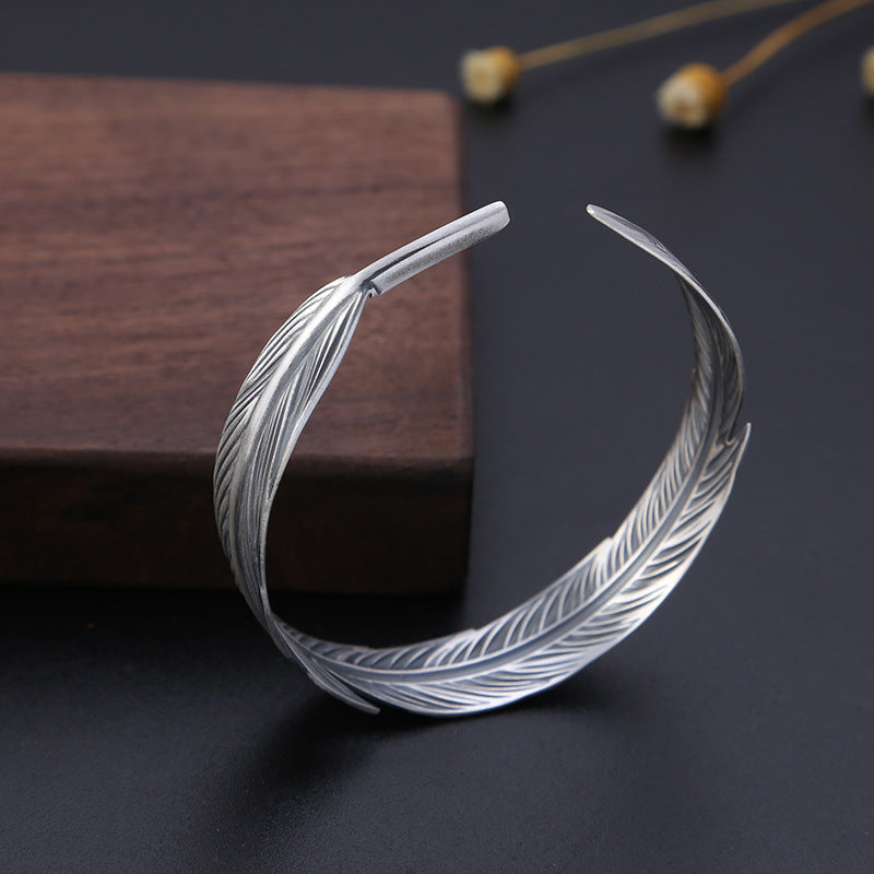 Vintage Thai Women's Simple Feather Bracelet Open Bracelet Women