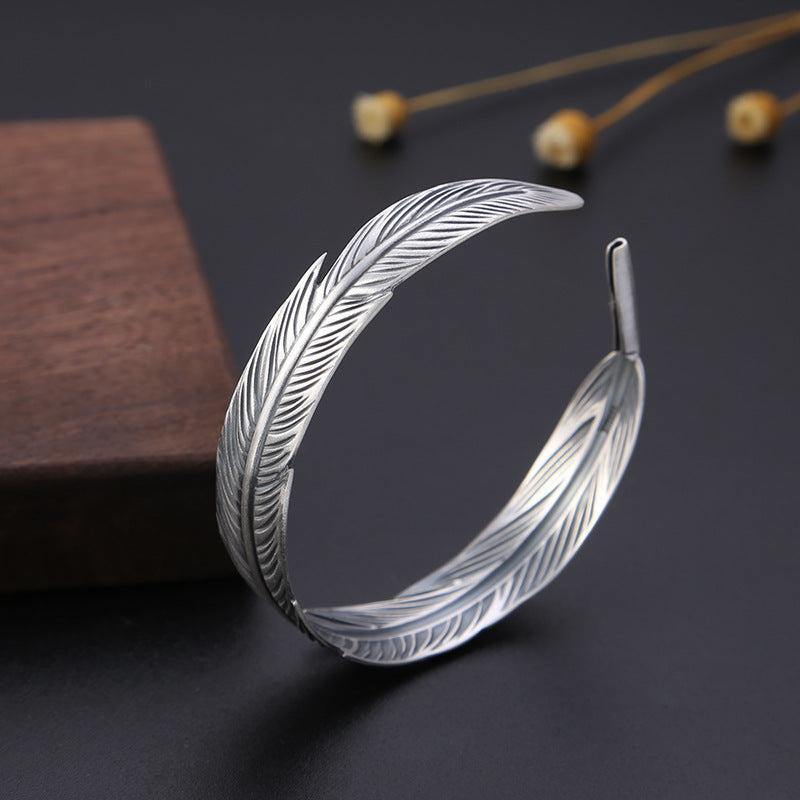 Vintage Thai Women's Simple Feather Bracelet Open Bracelet Women