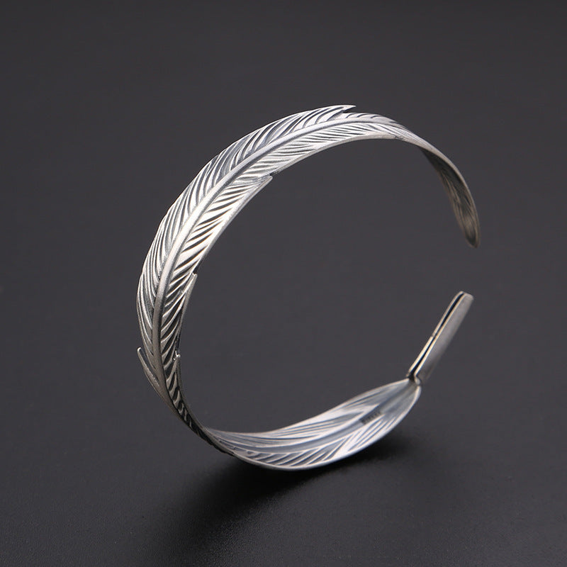 Vintage Thai Women's Simple Feather Bracelet Open Bracelet Women