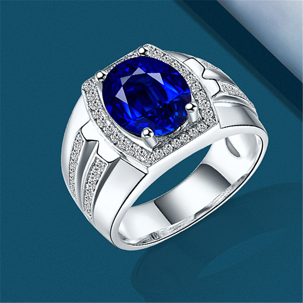 18K Gold Inlaid Blue Crystal Engagement Ring
