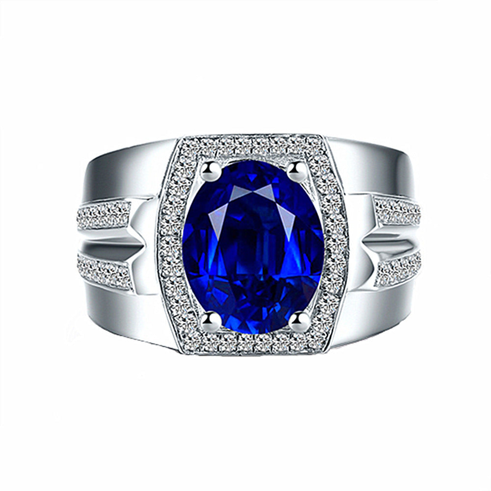 18K Gold Inlaid Blue Crystal Engagement Ring