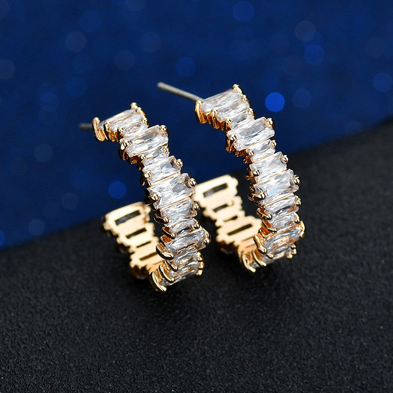 Creative Earrings Rectangular Zircon Inlaid Geometric Earrings