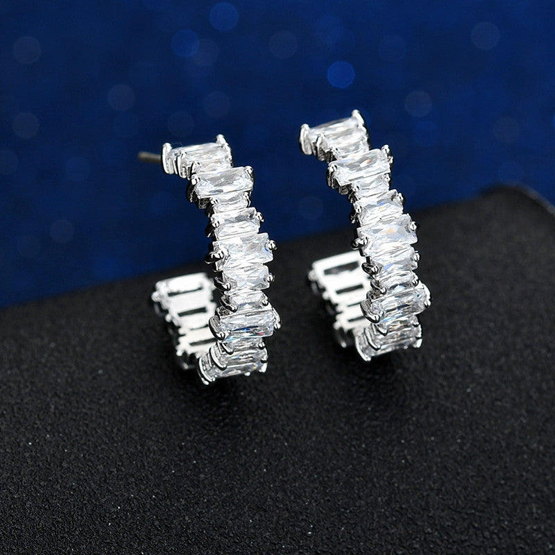 Creative Earrings Rectangular Zircon Inlaid Geometric Earrings