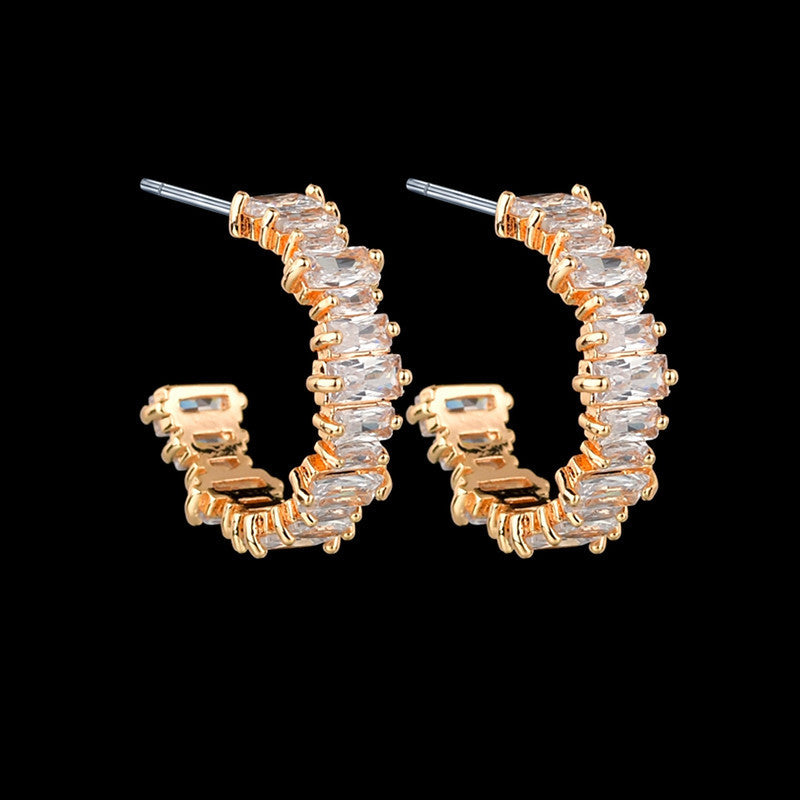 Creative Earrings Rectangular Zircon Inlaid Geometric Earrings