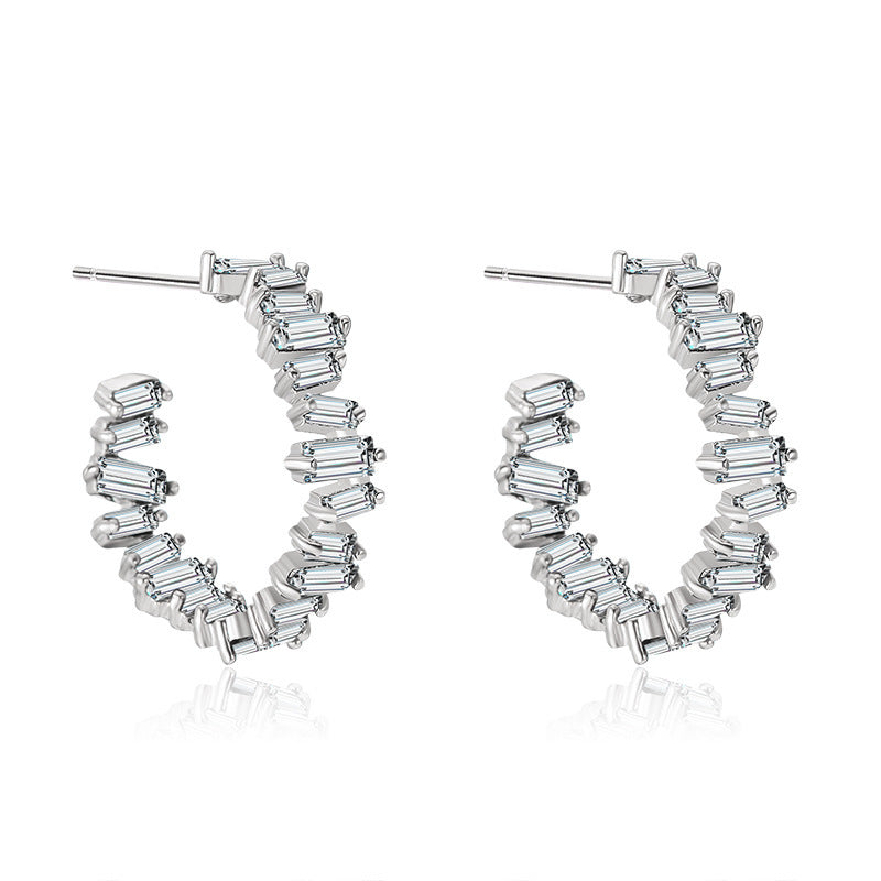 South Korea Dongdaemun Earrings Female Simple Temperament Micro-inlaid Zircon Earrings