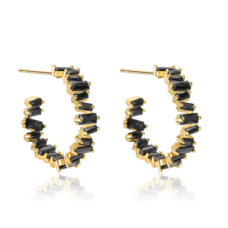 South Korea Dongdaemun Earrings Female Simple Temperament Micro-inlaid Zircon Earrings