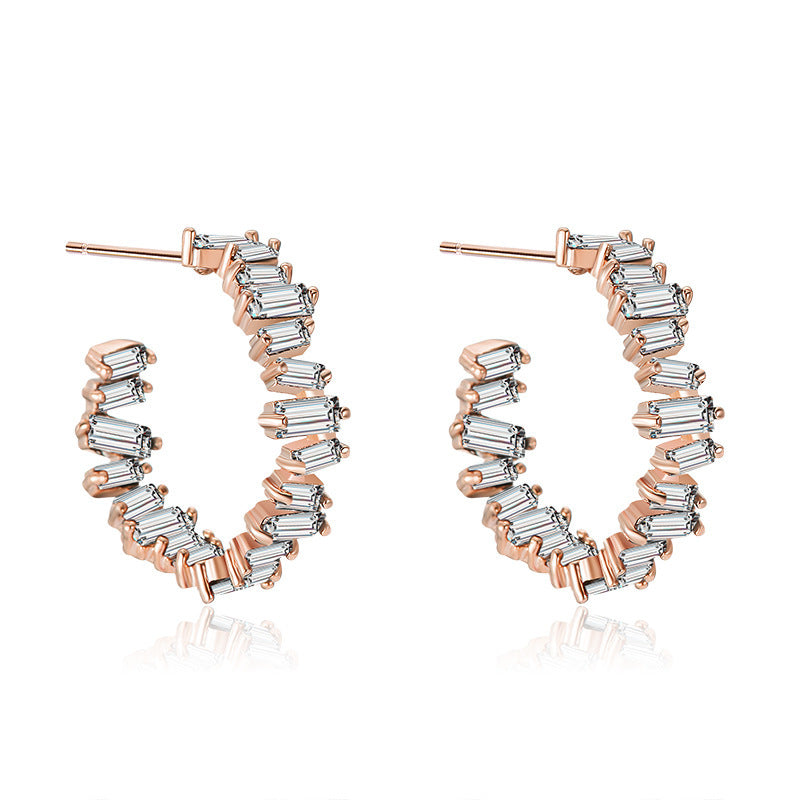 South Korea Dongdaemun Earrings Female Simple Temperament Micro-inlaid Zircon Earrings