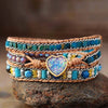 Color Blue Opal Leather Braided Bracelet