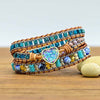 Color Blue Opal Leather Braided Bracelet