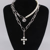 Luxury Design Imitation Pearls Choker Necklace Female Cross Pendant Necklaces for Women Gold Color Fashion Coin Jewelry