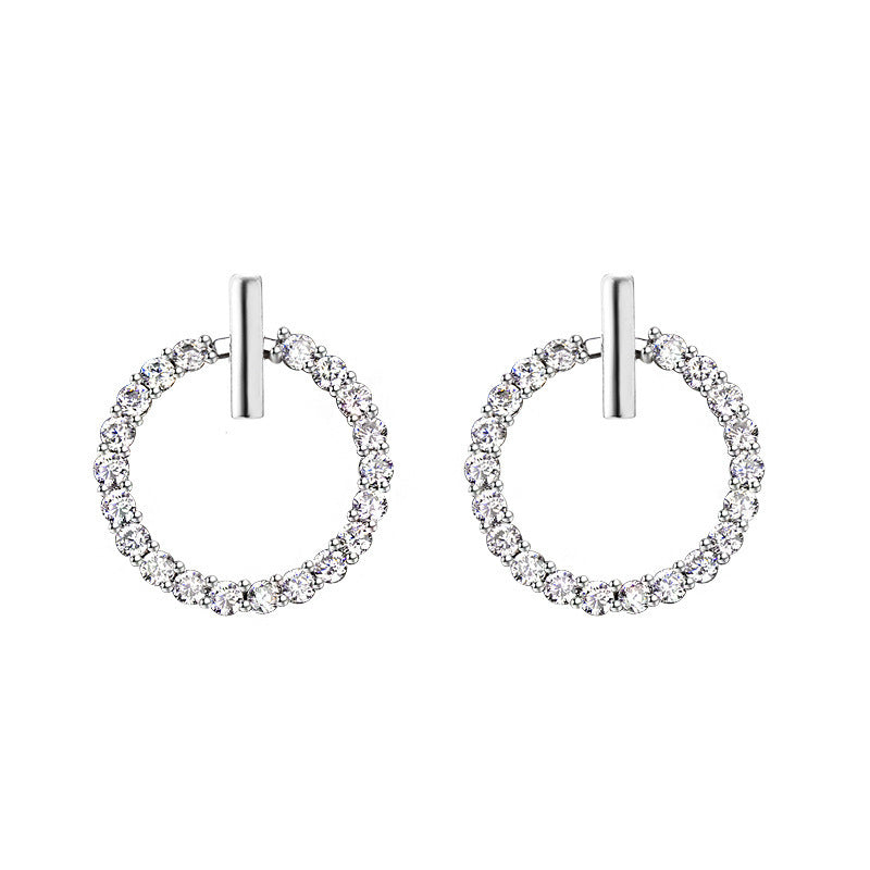 Fashion Circle Diamond Earrings Women's Pure Silver Earrings