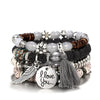 Ethnic Style Retro Wood Bead Bracelet, Flower Alloy Bodhi Leaf Tassel Bracelet, Women's Wood Bead Bracelet