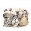 Ethnic Style Retro Wood Bead Bracelet, Flower Alloy Bodhi Leaf Tassel Bracelet, Women's Wood Bead Bracelet
