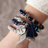 Ethnic Style Retro Wood Bead Bracelet, Flower Alloy Bodhi Leaf Tassel Bracelet, Women's Wood Bead Bracelet