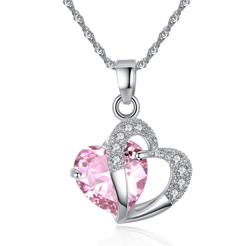 European And American Necklace Amethyst Multicolored Zircon Heart Necklace