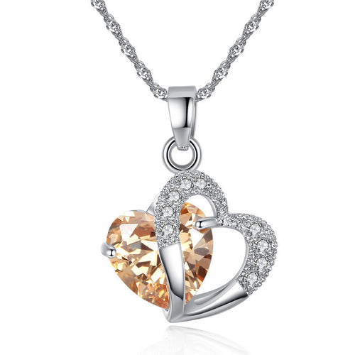 European And American Necklace Amethyst Multicolored Zircon Heart Necklace