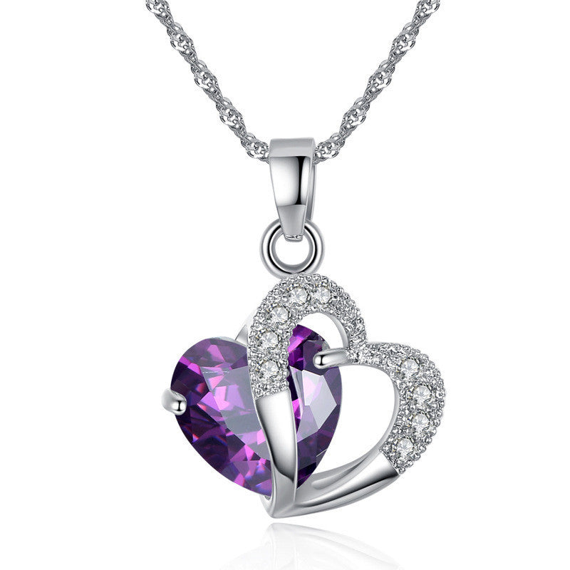 European And American Necklace Amethyst Multicolored Zircon Heart Necklace