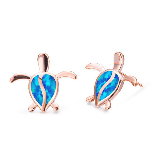 Earrings Rose Gold And White Opal Tortoise Stud Earrings