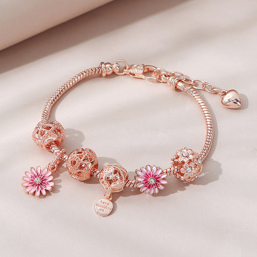 Gradient Color Daisy DIY Beaded Bracelet Hollow Diamond Flower Ball Bracelet