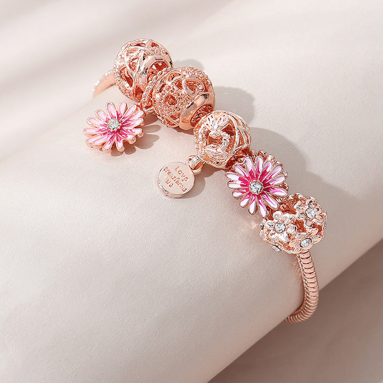 Gradient Color Daisy DIY Beaded Bracelet Hollow Diamond Flower Ball Bracelet