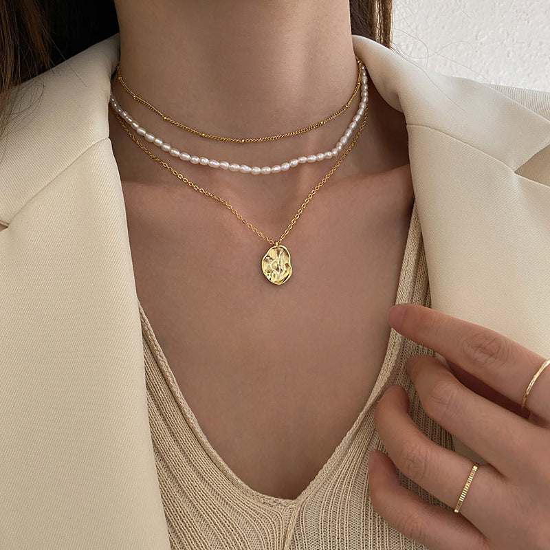 Irregular Concave Necklace Handmade Hammer Oval Gold Coin Necklace