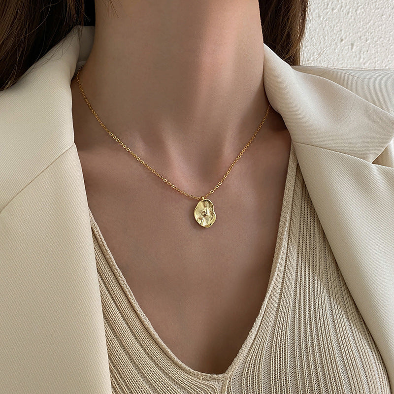 Irregular Concave Necklace Handmade Hammer Oval Gold Coin Necklace