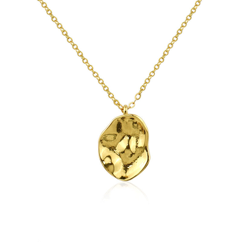 Irregular Concave Necklace Handmade Hammer Oval Gold Coin Necklace